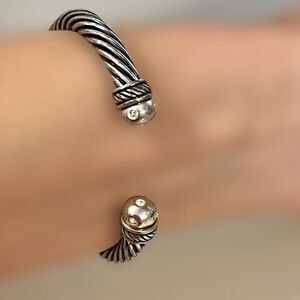 VTG Rhinestone Inlay Silver Tone Twist Cable Cuff